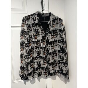 Sarah Pacini Abstract Collage Print Button Up Shirt Graphic Art Pattern Size 3/S